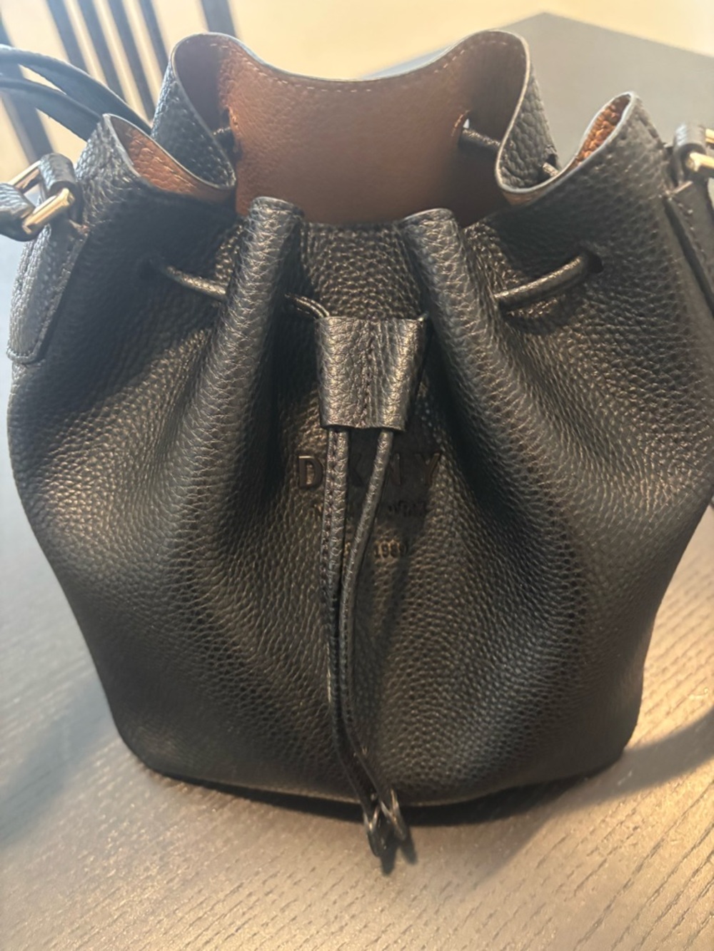 Donna Karan Black Pebbled Leather Drawstring Crossbody - Picture 2 of 9
